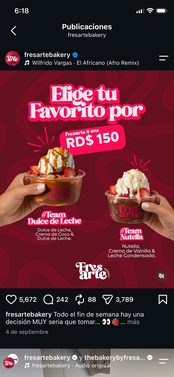 Publicación de Fresarte: Dulce de leche o Nutella: elige tu favorito.